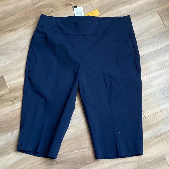 Ruby Rd Capris pant Navy blue pull on contour slimming waistband Clamdigger 22W - Picture 5 of 17